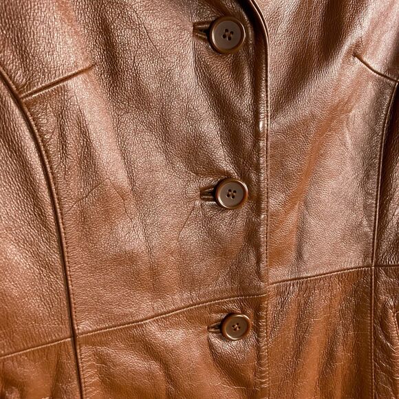 Wilsons Leather Jacket Women's M Medium Brown Tobacco Coat pointed collar - Picture 5 of 12